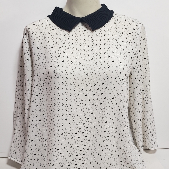 Tops - Black Collared White Blouse